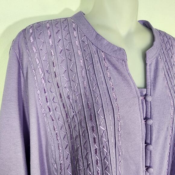 Woman Within Tunic Top Size 1X 22/24 Lavender 3/4 Sleeve Button Up Embroidered - Picture 4 of 10